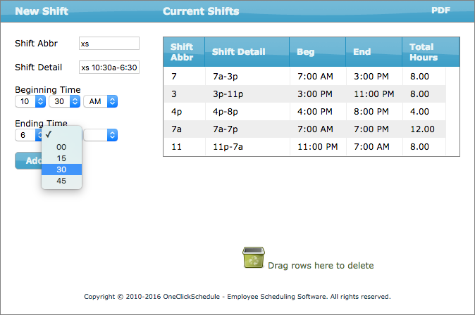 Shift List