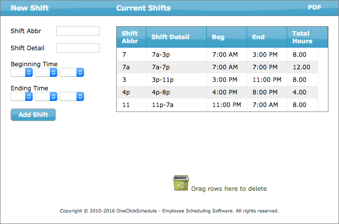 Shift List